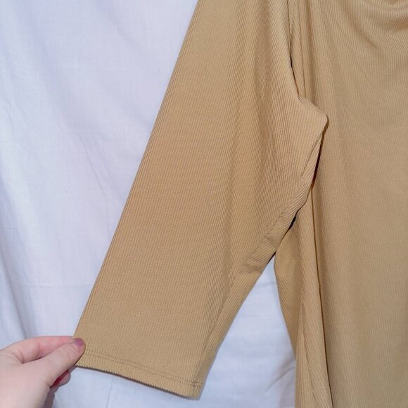 Lane Bryant NWT Tan Half Sleeve Strappy Cold Shoulder Rib Knit Pullover Top - Picture 2 of 7